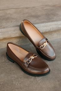 Ayan Brown Horsebit Loafer Flats 1