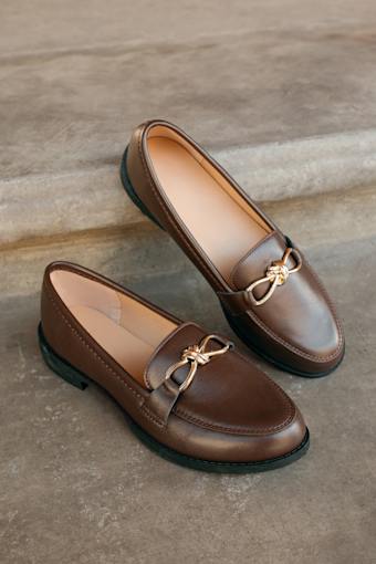 Ayan Brown Horsebit Loafer Flats 1