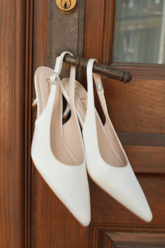 Agnesca White Satin Slingback Kitten Heel Pumps 1