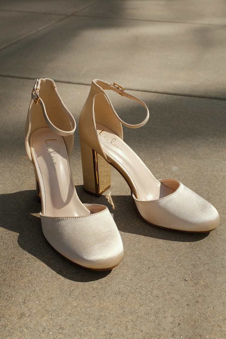 Champagne Satin Ankle Strap Heels | Womens | 10 (Available in 8, 7.5, 7, 6.5, 6, 5.5, 5, 9, 8.5, 11) | Lulus Exclusive | Pumps | Homecoming