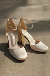 Laura Champagne Satin Ankle Strap Heels 1