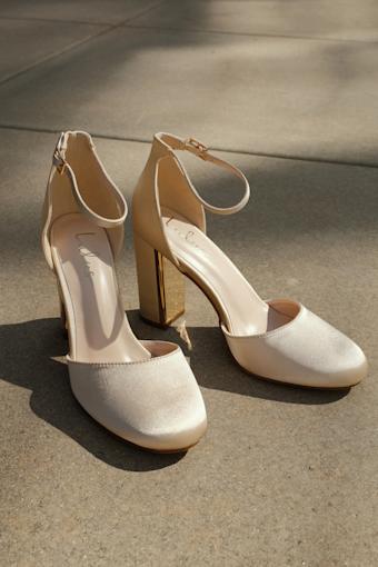 Laura Champagne Satin Ankle Strap Heels 1