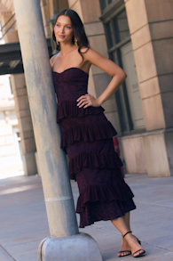 Mariena Plum Lace Tiered Midi Dress 7