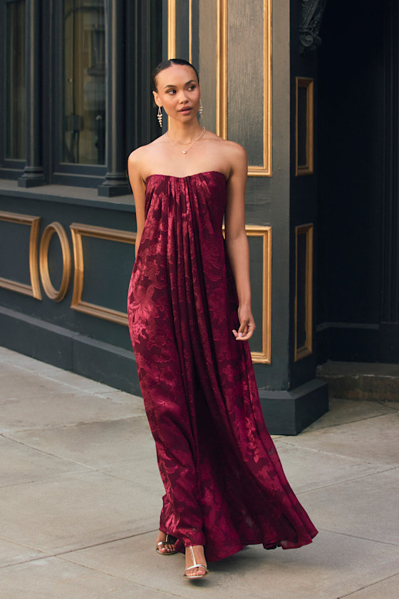 Amiri Burgundy Floral Burnout Shift Maxi Dress 1