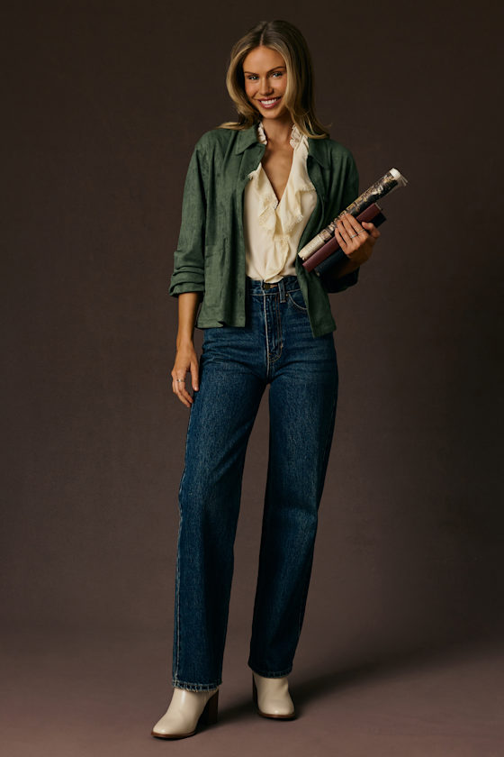 Ribcage Medium Wash Wide-Leg High-Rise Denim Jeans 1
