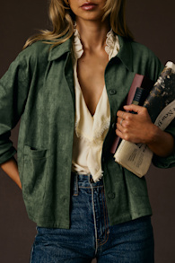 Hilary Olive Suede Collared Jacket 1