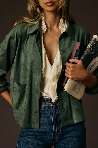 Hilary Olive Suede Collared Jacket 1