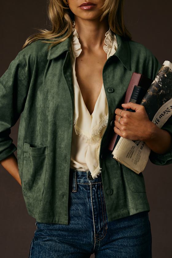 Hilary Olive Suede Collared Jacket 1