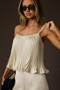 Caspian Cream Satin Pleated Cami Top 1
