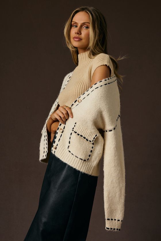 Landa Cream Button-Front Cardigan 5