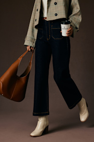 Halston Dark Wash Denim Wide-Leg High-Rise Jeans 1