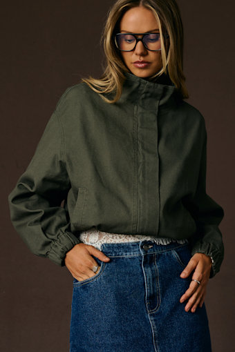 Malena Dark Olive Zip-Up Jacket 1