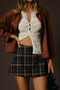 Haislyn Burgundy Plaid A-Line Skort 1