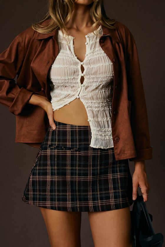 Haislyn Burgundy Plaid A-Line Skort 1
