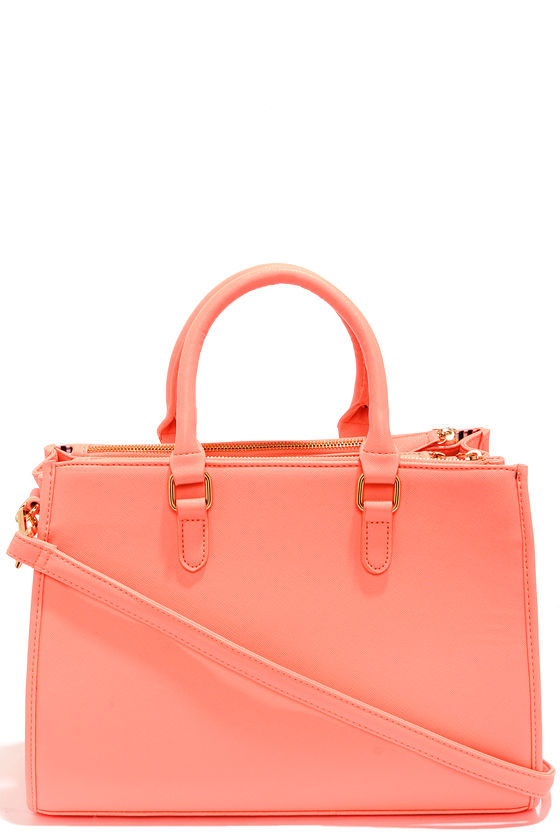 Neon Coral Handbag Tote Bag Vegan Purse 43.00 Lulus