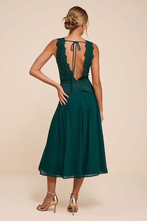 Zooey Emerald Green Lace Backless Midi Dress - thumbnail 3