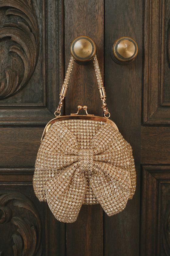 Saveria Gold Rhinestone Bow Clutch 1
