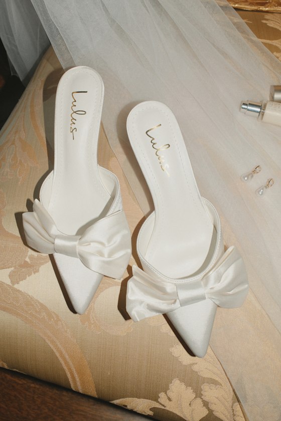 Lyle Ivory Satin Pointed-Toe Mules 1