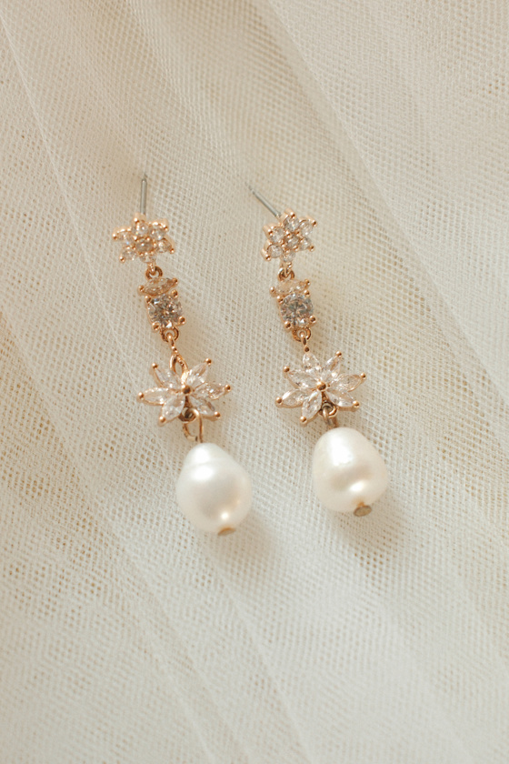 Freya Gold Rhinestone Pearl Earrings 1