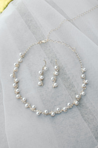 Haleema Gold Pearl Rhinestone Necklace and Earring Set 1