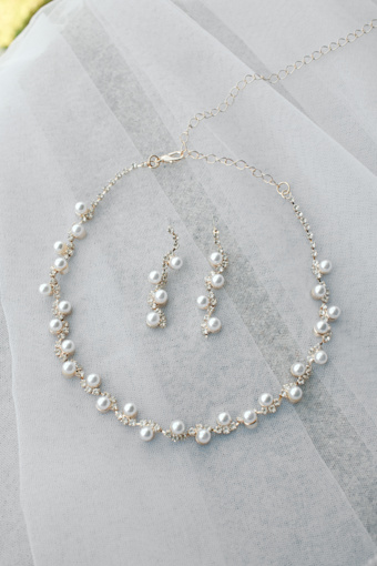 Haleema Gold Pearl Rhinestone Necklace and Earring Set 1