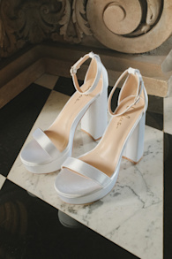 Arrabella Ivory Satin Platform Ankle Strap Heels 1