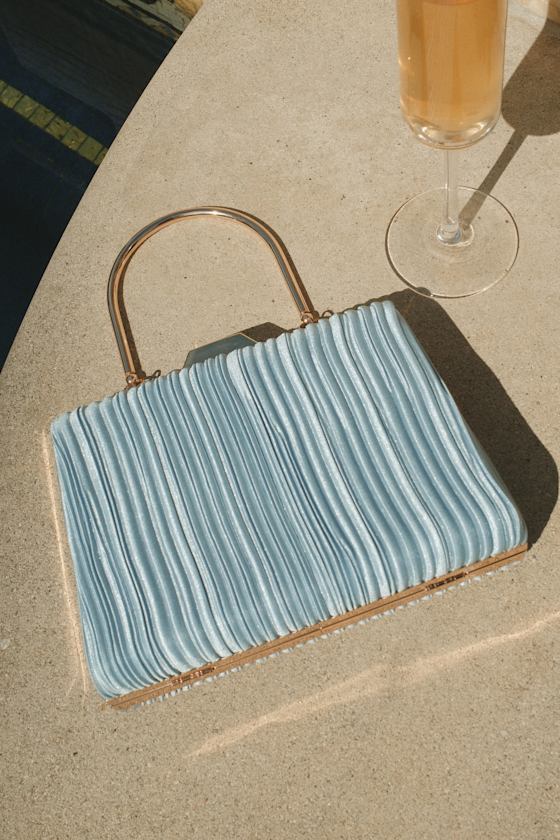 Ezra Light Blue Pleated Crossbody Clutch 1