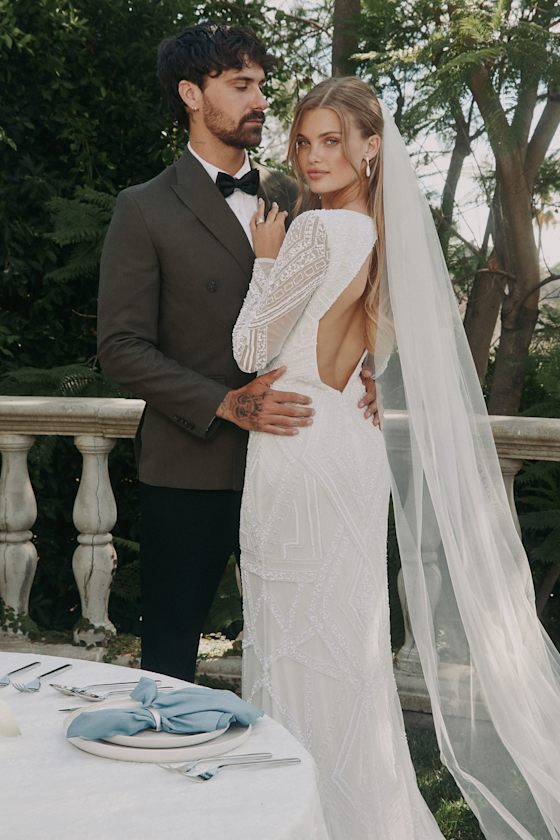 lulus white beaded maxi dress Sequin Gown - Backless Gown - Mermaid Color_BLACK Men's Oxford Button Down Size:S Hand Wash Cold