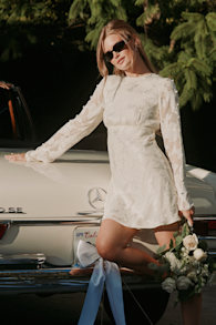 Agnes Ivory Jacquard Long Sleeve Mini Dress 1