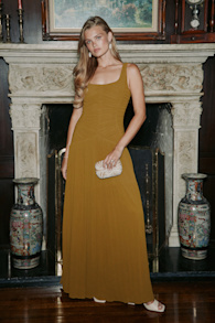 Rhonda Olive Pleated Drop Waist Maxi Dress 1