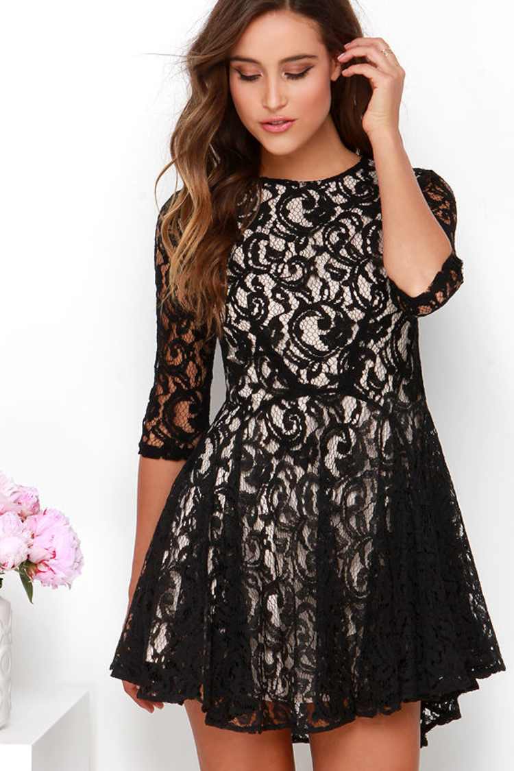 Lovely Beige and Black Dress - Lace Dress - $89.00 - Lulus