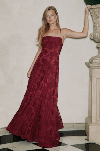 Wharton Burgundy Burnout Lace-Up Maxi Dress 1