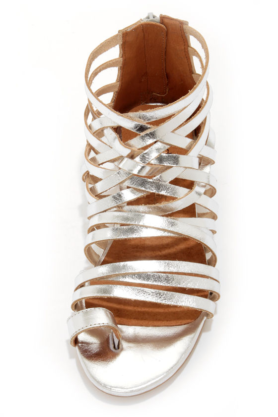 Chic Silver Sandals Gladiator Sandals Leather Sandals 145.00