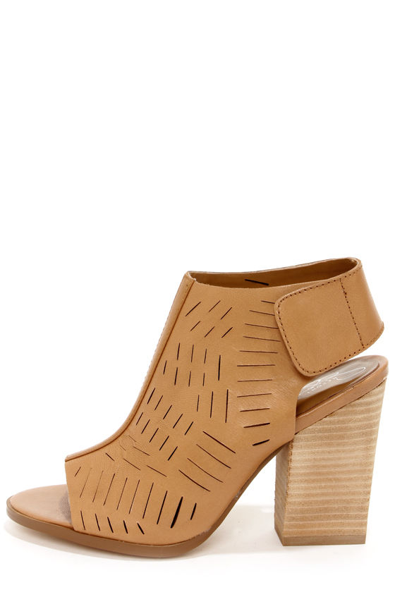 tan open toe booties