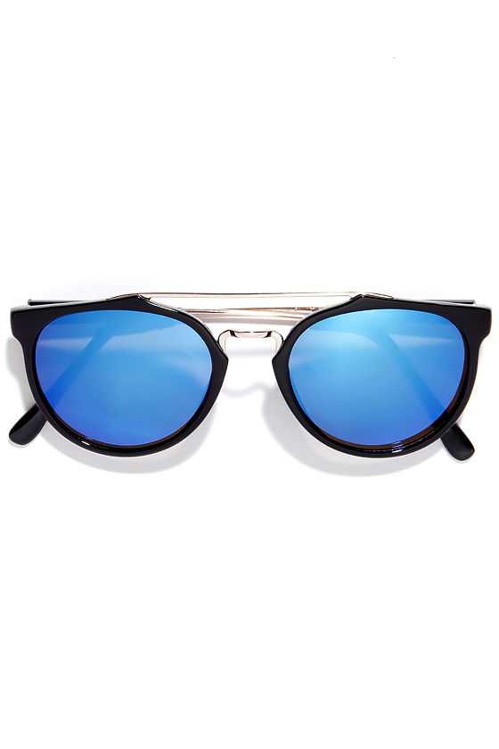 Cool Black Sunglasses - Blue Mirrored Sunglasses - $12.00