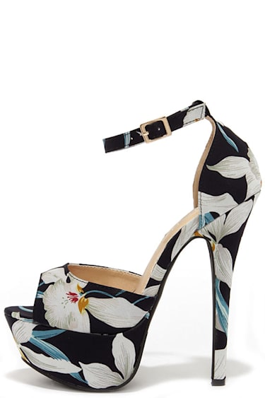High Altitude Dark Navy Blue Floral Platform Heels