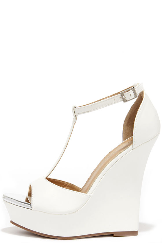 white wedge open toe shoes