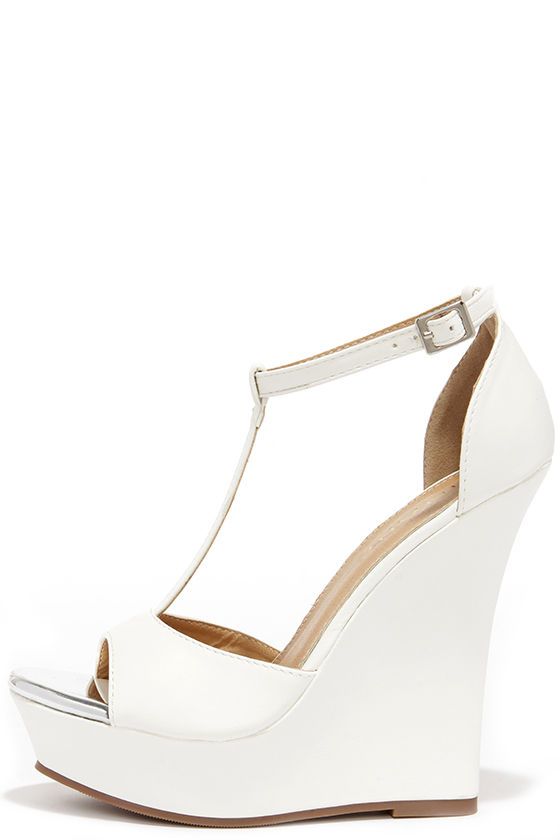 white closed toe wedges