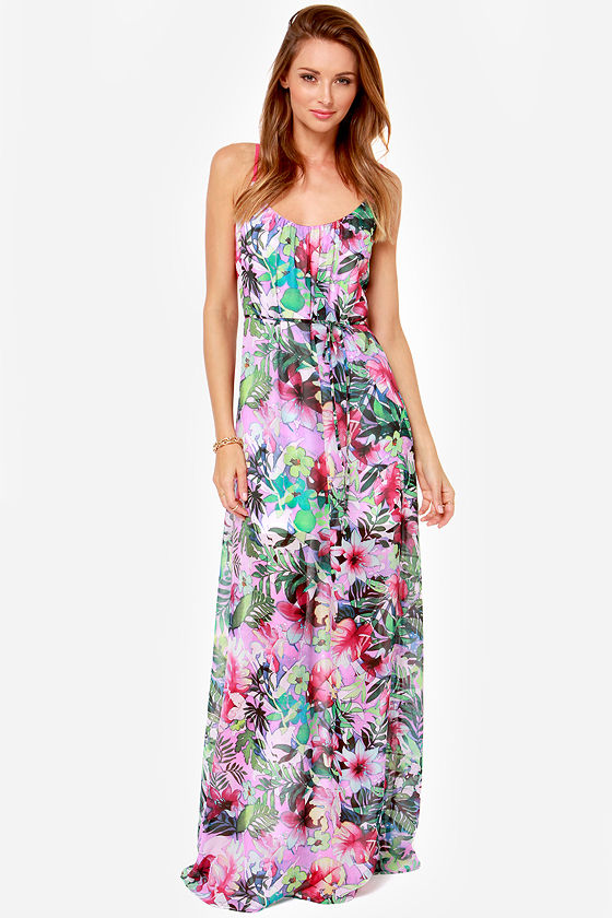 Beautiful Floral Print Dress - Maxi Dress - Magenta Dress - $73.00 - Lulus