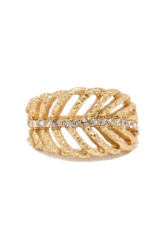 Pretty Gold Ring - Rhinestone Ring - Leaf Ring - $10.00 - Lulus