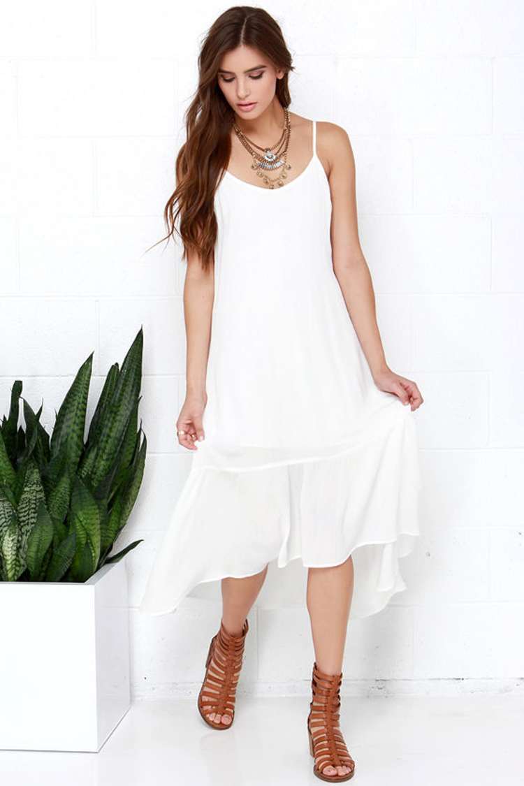 lulus ivory midi dress Ivory Midi Dress - Tie-Back Midi Dress - Ivory Basque Waist Dress