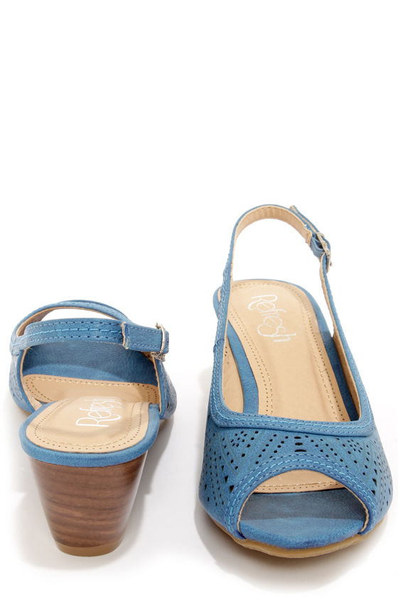 Flirty Blue Shoes - Slingback Shoes - Peep Toe Wedges - $26.00