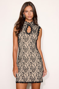 Elisabeth Black & Beige Lace Mini Dress 4