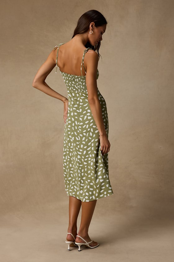 Party in Paris Sage Green Print Tie-Strap Midi Dress - thumbnail 3
