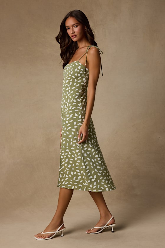 Party in Paris Sage Green Print Tie-Strap Midi Dress - thumbnail 4