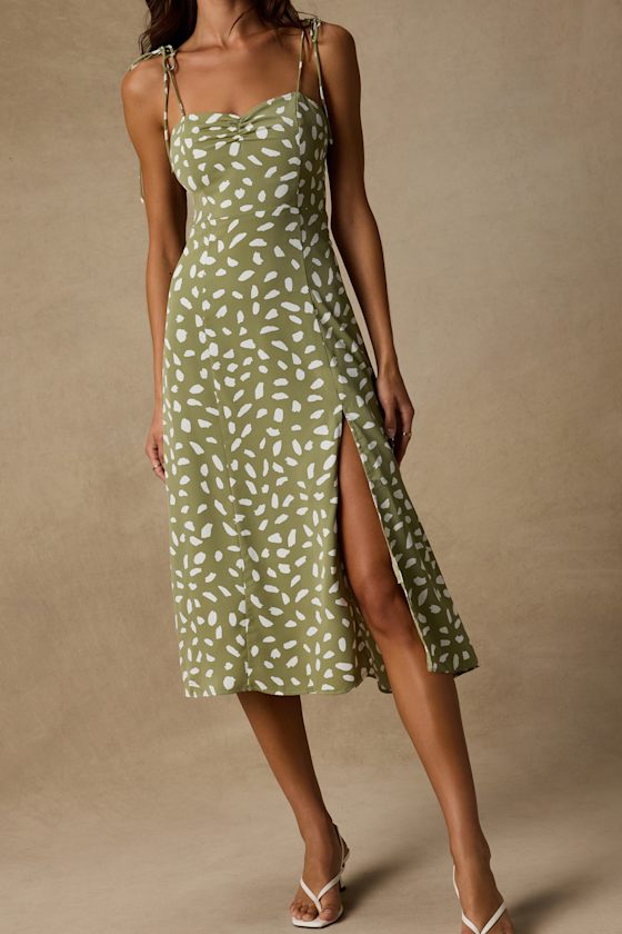 Party in Paris Sage Green Print Tie-Strap Midi Dress - thumbnail 5
