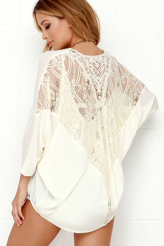 To Be or Not to Be Cream Lace Kimono Top