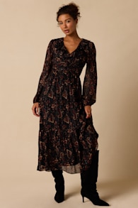 Stevie Black Multi Long Sleeve Midi Dress 1