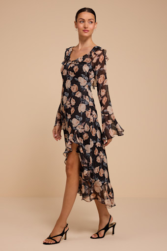 Liv Black Floral Ruffled Midi Dress 6