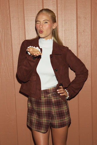 Chauncy Burgundy Blue Plaid Skort 1